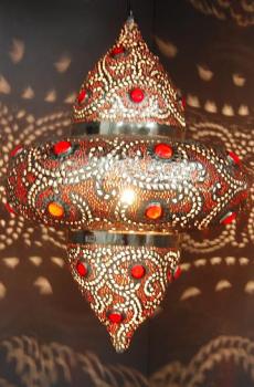 Hängelampe "JUWEL" Metall silberfarb.mit roten Steinen besetzt H 87 x B 55 cm