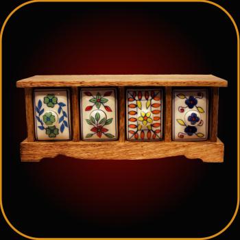 Deko Minischränkchen mit 4 bunten Keramikschubladen für Gewürze/Schmuckkästchen