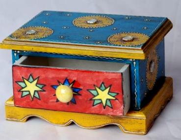 Deko Minischränkchen mit 1 bunten Keramikschubladen für Gewürze/Schmuck u.s.w.