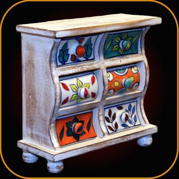 Preview: SHABBY Deko MiniSchränkchen mit 6 bunten Keramikschubladen für Gewürze/Schmuck