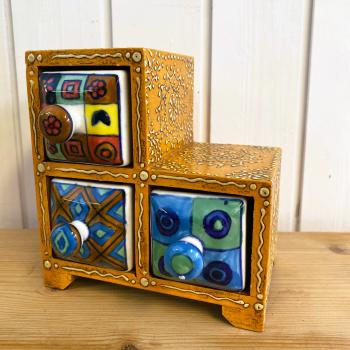 DEKO Minischränkchen handbemalt- 3 bunte Keramikschubladen für Gewürze/Schmuck /Ausrichtung rechts