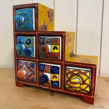 Cabinet Treppe bemalt 6 Schubladen rechts 21x12x23 cm