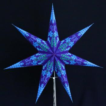Preview: Blue Curves Tricolor  - Faltbarer Leuchtstern, Weihnachtsstern aus Papier mit 7 Zacken, 60 cm