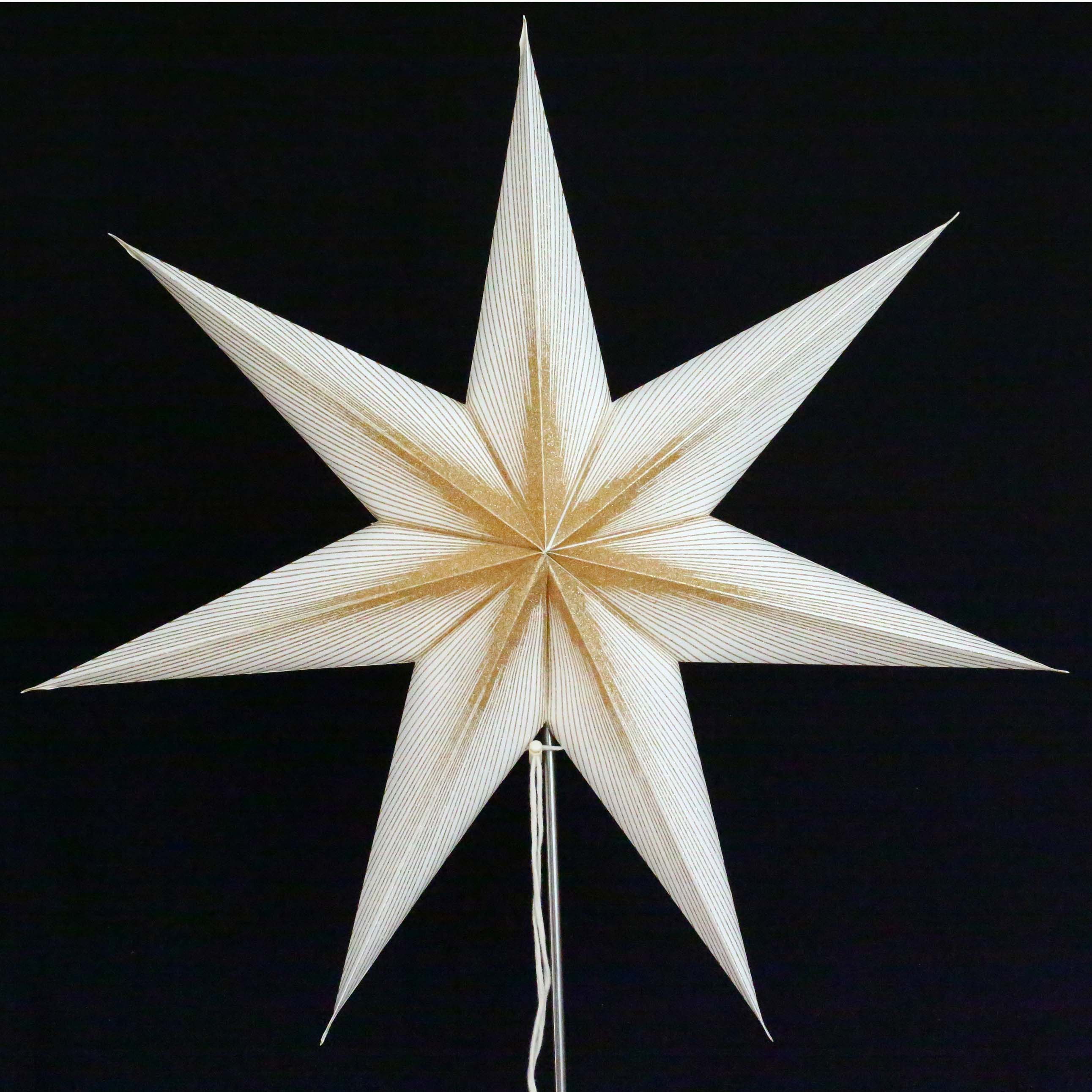 Pagodashop - Melchior wei/Goldglitter - Faltbarer Leuchtstern,  Weihnachtsstern aus Papier mit 7 Zacken, 60 cm