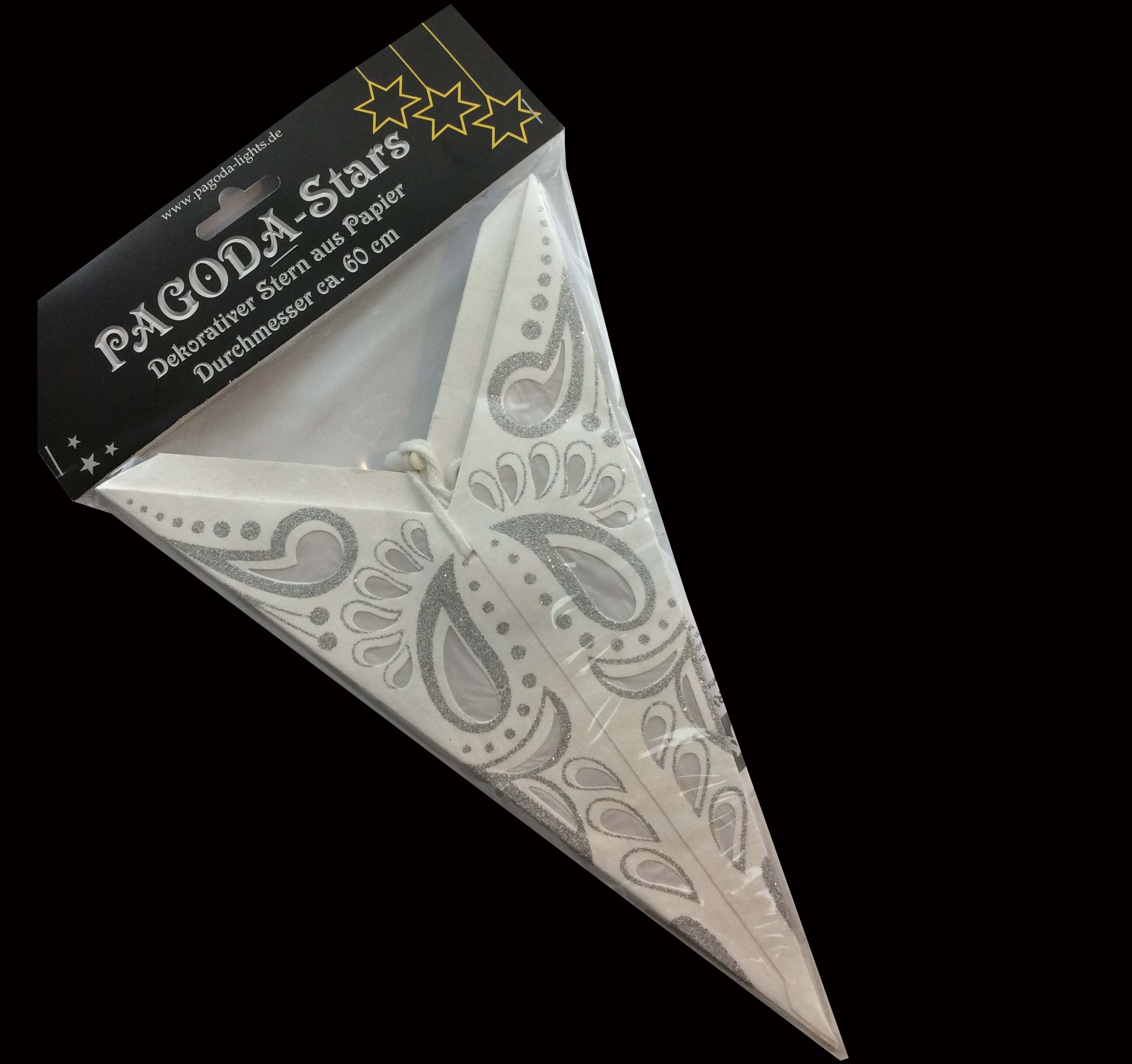 Pagodashop - Amar wei/silber - Faltbarer Leuchtstern, Weihnachtsstern aus  Papier mit 7 Zacken, 60 cm