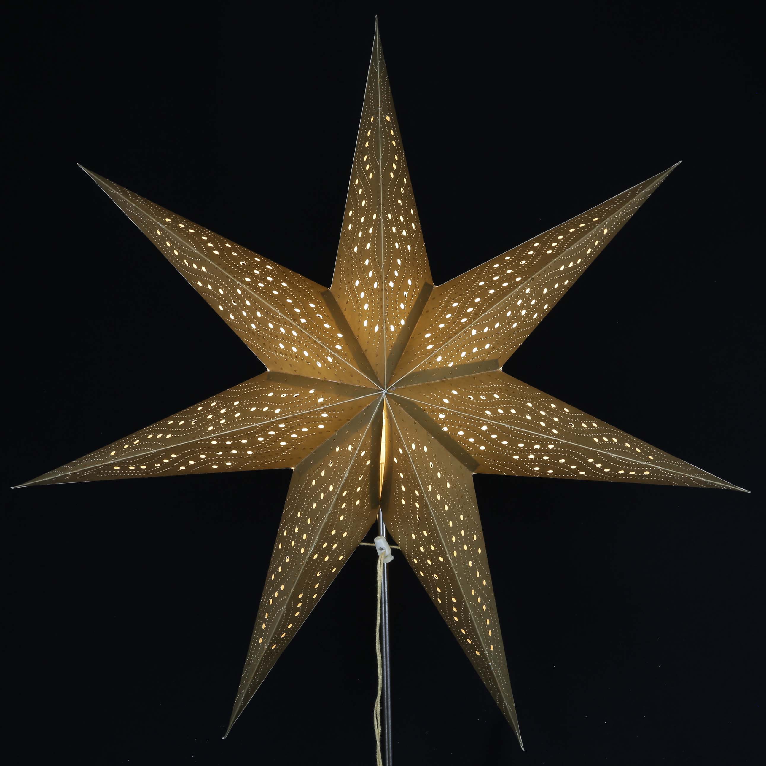 Pagodashop - Rojana Gold - Faltbarer Leuchtstern, Weihnachtsstern aus  Papier mit 7 Zacken, 60 cm