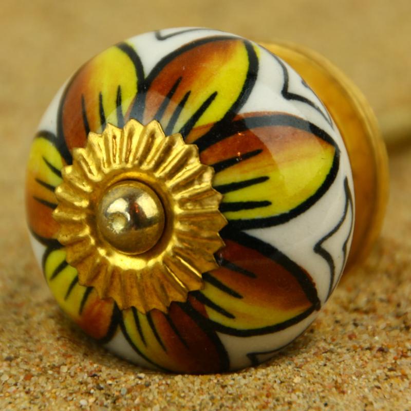 Keramik-Knauf gelb/braun Blume