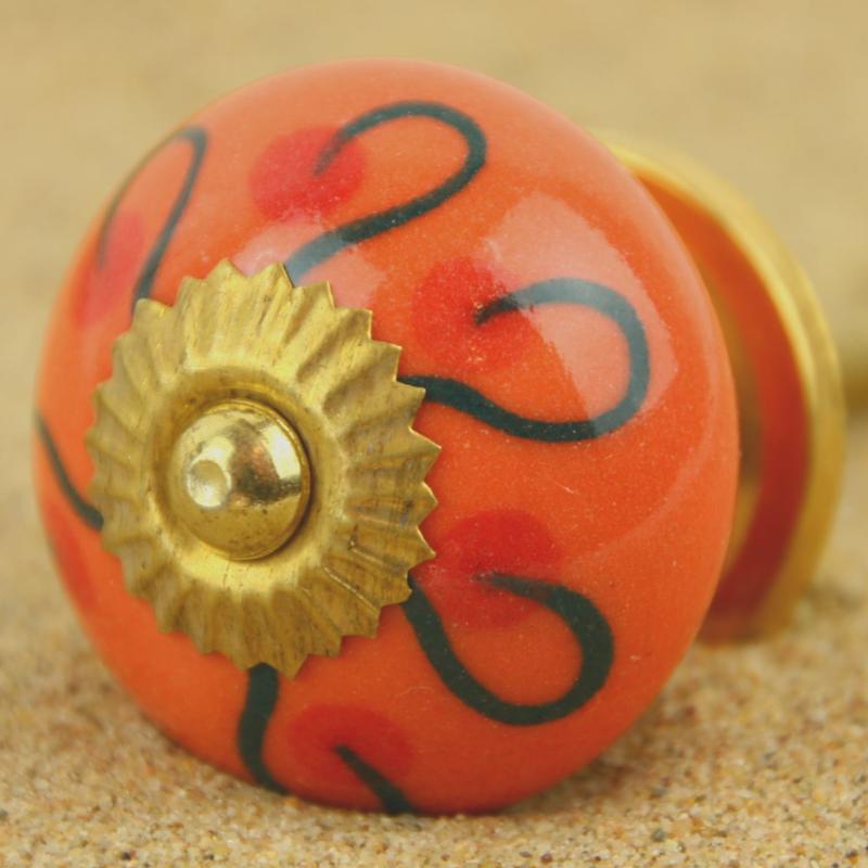 Keramik-Knauf orange Ornament