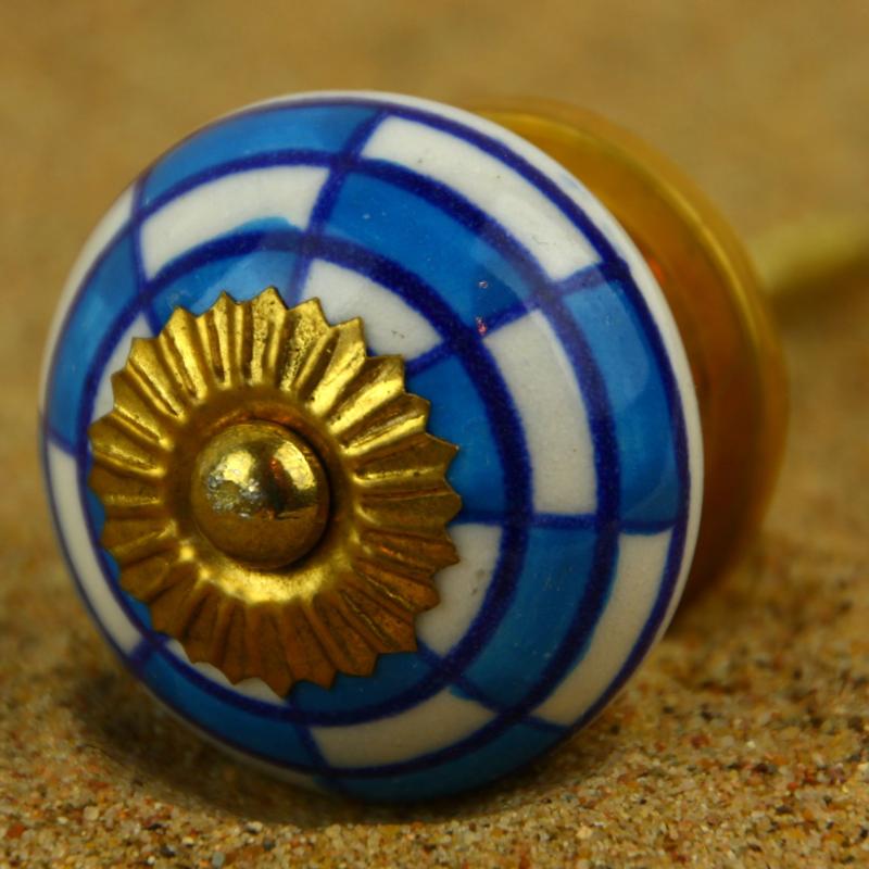 Keramik-Knauf weiß-blau