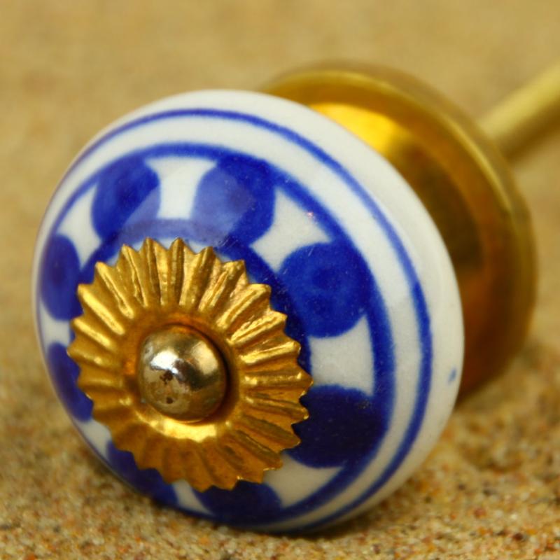 Keramik-Knauf weiß-blau