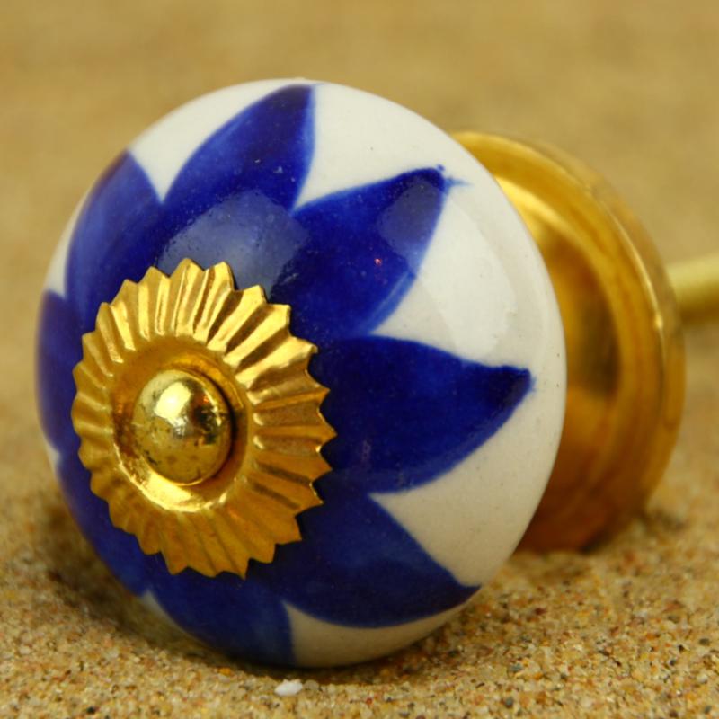 Keramik-Knauf weiß-blau