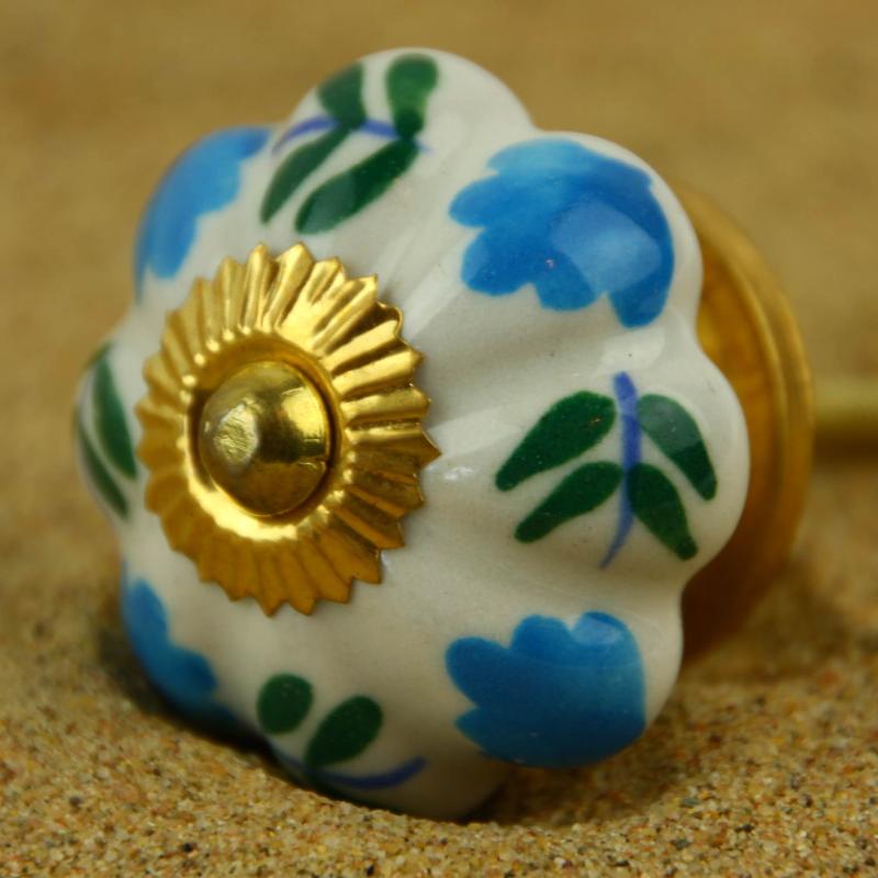 Keramik-Knauf weiß-blau