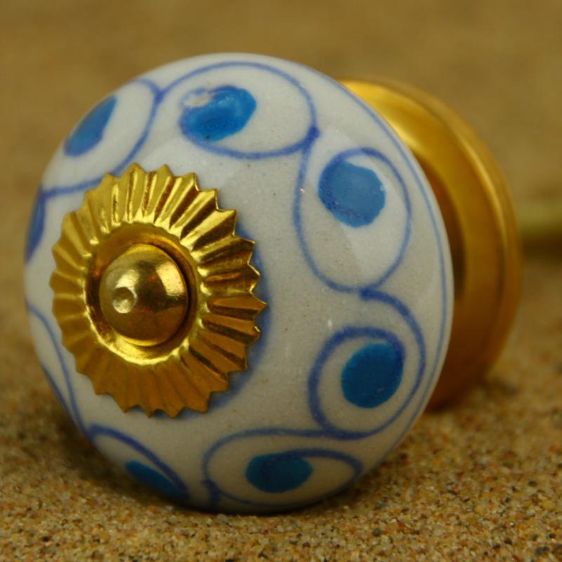 Keramik-Knauf weiß-blau