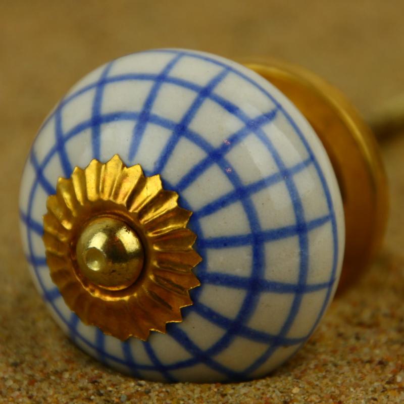 Keramik-Knauf weiß-blau