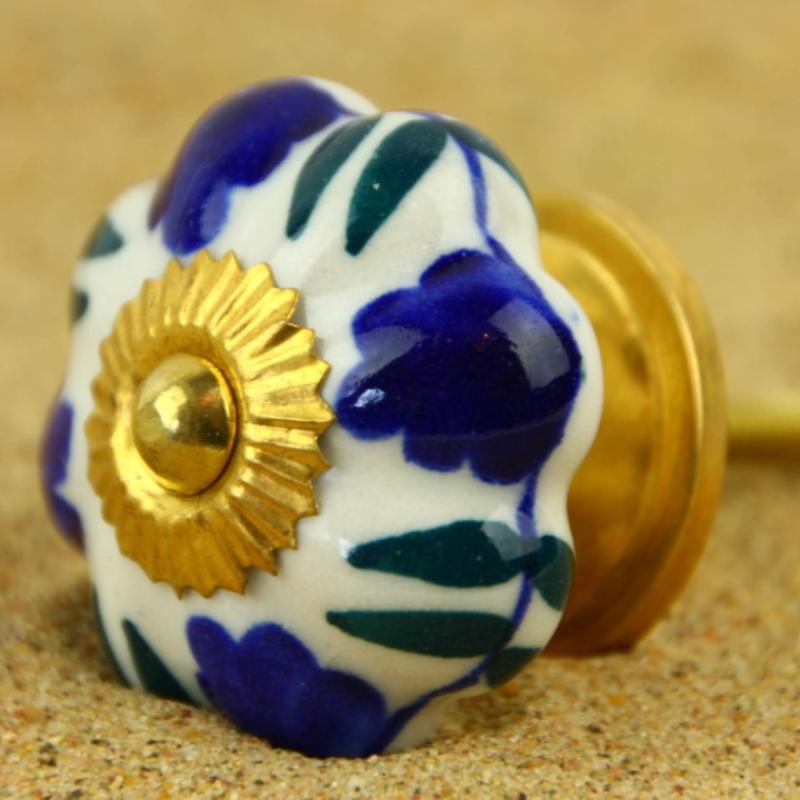 Keramik-Knauf weiß-blau