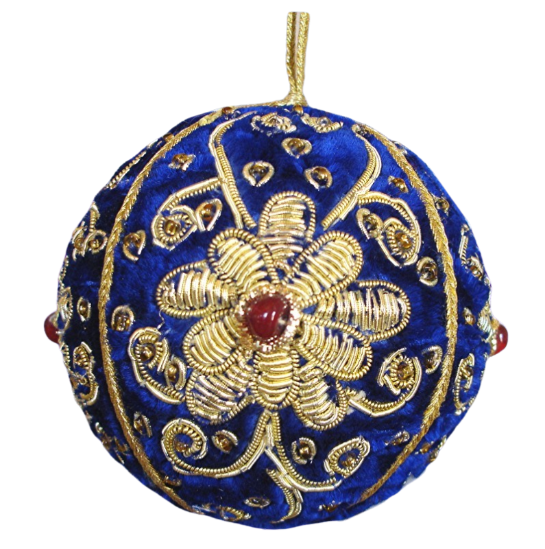 Edle Baumkugel aus Samt , reichlich verziert - blau