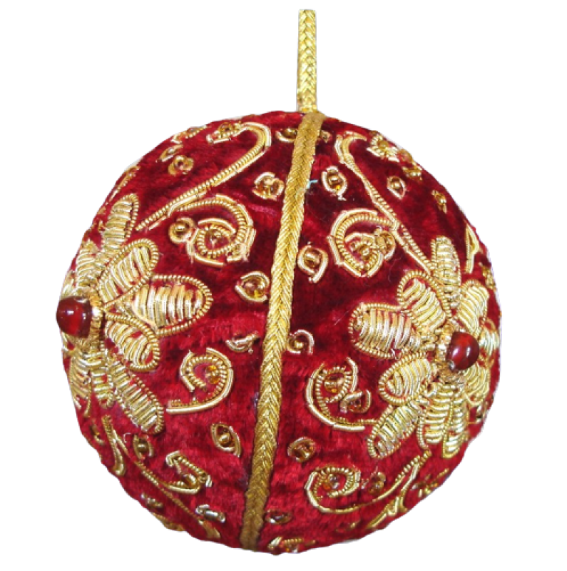 Edle Baumkugel aus Samt , reichlich verziert - rot