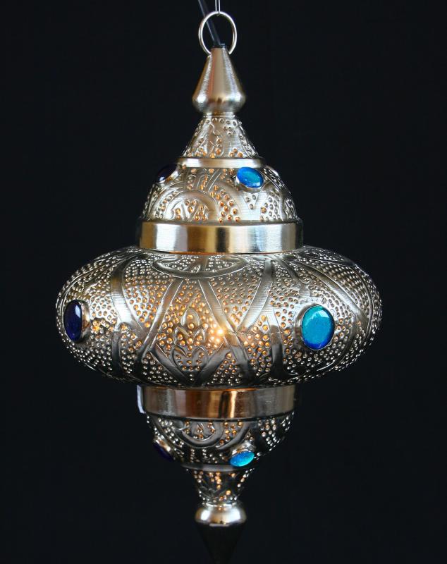 1001 Nacht Hängelampe "TRIBAL JEWEL" Metall silberfarb. H 48 x B 25 cm