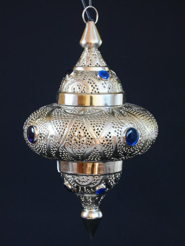 1001 Nacht Hängelampe "TRIBAL JEWEL" Metall silberfarb. H 48 x B 25 cm