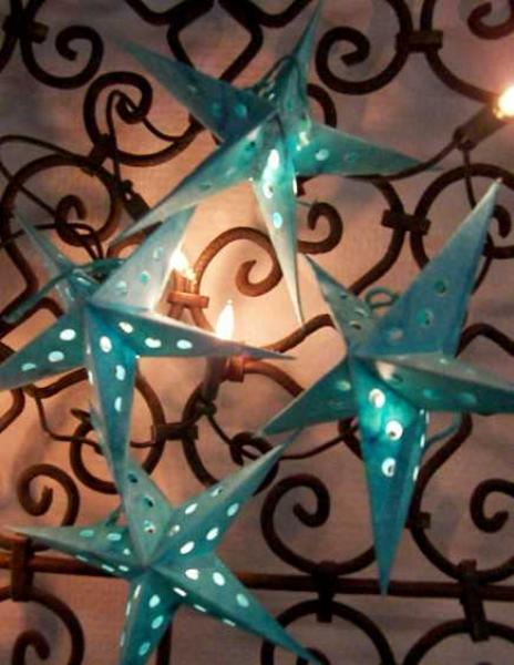 Mini stars batik turquoise, SET of 10 pieces
