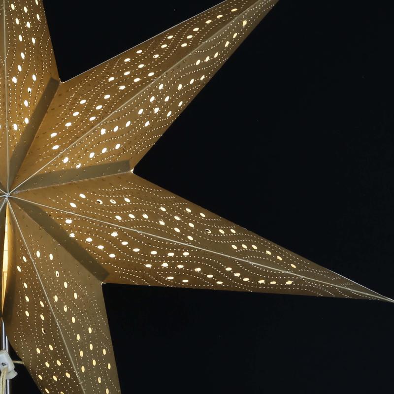 Pagodashop - Rojana Gold - Faltbarer Leuchtstern, Weihnachtsstern aus  Papier mit 7 Zacken, 60 cm