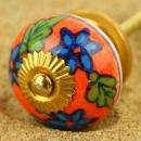 Ceramik- knob red-blue Flowers