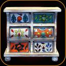 Wooden shelf 6 corrugated ceramic drawers colorful 7x12x15 cm , Shabby white